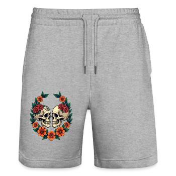 Skulls & Flowers Dark Aesthetic Floral - Stanley/Stella Unisex Bio Joggingshorts Trainer  - Grau meliert - Vorne - Nik (191cm) & Marisol (170cm)