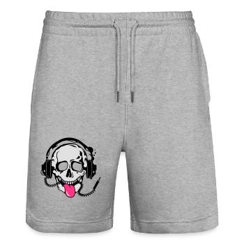 Crâne avec la langue sortie et écouteurs - Short de jogging bio TRAINER Stanley/Stella unisexe - gris chiné - Devant - Nik (191cm) & Marisol (170cm)