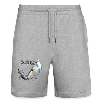 sailing - Stanley/Stella Trainer Unisex Organic Jogging Shorts - heather grey - Front - Nik (191cm) & Marisol (170cm)