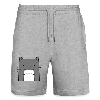 zwei Katzen I große und kleine Katze Geschenk - Stanley/Stella Unisex Bio Joggingshorts Trainer  - Grau meliert - Vorne - Nik (191cm) & Marisol (170cm)