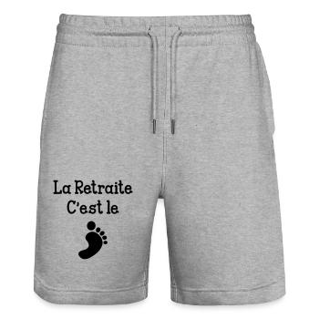 La Retraite c'est le pied ! - Short de jogging bio TRAINER Stanley/Stella unisexe - gris chiné - Devant - Nik (191cm) & Marisol (170cm)