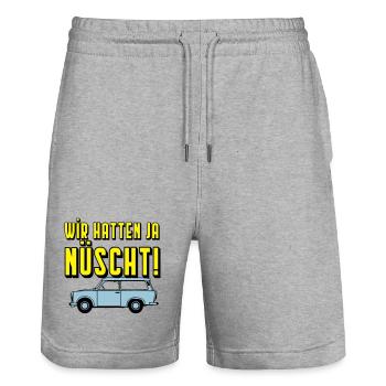  Universal Kombi , Wir hatten ja nüscht!(25 - Stanley/Stella Unisex Bio Joggingshorts Trainer  - Grau meliert - Vorne - Nik (191cm) & Marisol (170cm)