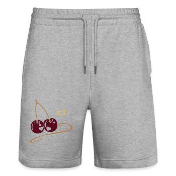 Zwei Kirschen mit Herzen, in love - Stanley/Stella Unisex Bio Joggingshorts Trainer  - Grau meliert - Vorne - Nik (191cm) & Marisol (170cm)