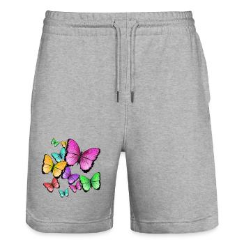 papillons de couleur sauvage - Short de jogging bio TRAINER Stanley/Stella unisexe - gris chiné - Devant - Nik (191cm) & Marisol (170cm)
