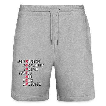 Rente Rentner Rentnerin Feierabend geschafft(25) - Stanley/Stella Unisex Bio Joggingshorts Trainer  - Grau meliert - Vorne - Nik (191cm) & Marisol (170cm)