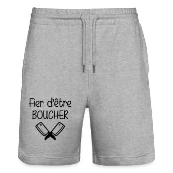 Fier d'être boucher - Short de jogging bio TRAINER Stanley/Stella unisexe - gris chiné - Devant - Nik (191cm) & Marisol (170cm)