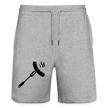 Sausage, bratwurst on a fork for BBQ - Stanley/Stella Trainer Unisex Organic Jogging Shorts - heather grey - Front - Nik (191cm) & Marisol (170cm)