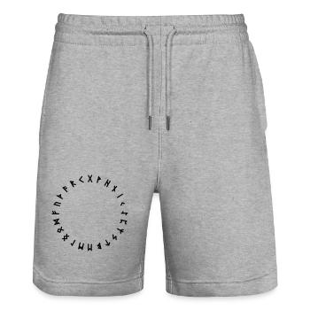 Rune alphabet in circle Symbols - Stanley/Stella Trainer Unisex Organic Jogging Shorts - heather grey - Front - Nik (191cm) & Marisol (170cm)