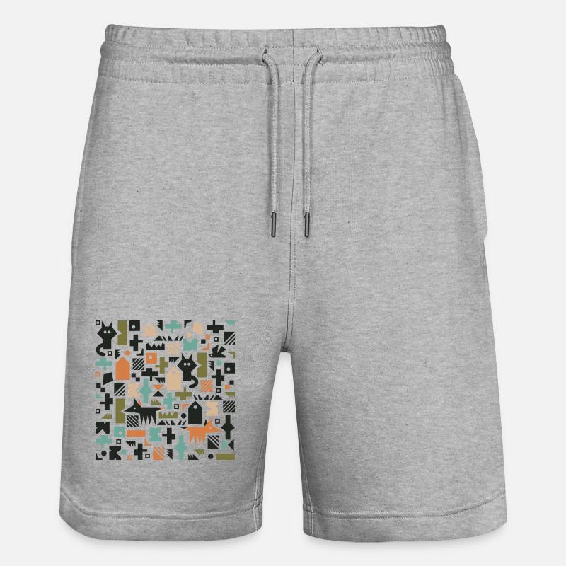 Cat fox bird pattern l multicolour - Stanley/Stella Trainer Unisex Organic Jogging Shorts - heather grey