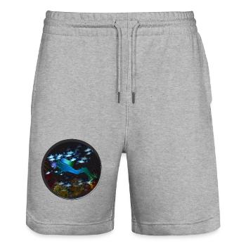A diver and the mysterious underwater world - Stanley/Stella Trainer Unisex Organic Jogging Shorts - heather grey - Front - Nik (191cm) & Marisol (170cm)