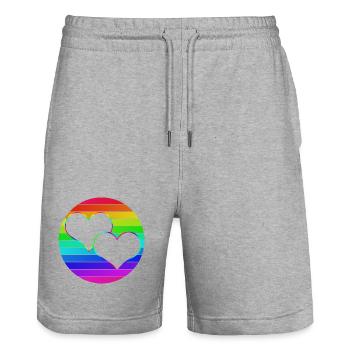 Rainbow 2 entwined hearts - Stanley/Stella Trainer Unisex Organic Jogging Shorts - heather grey - Front - Nik (191cm) & Marisol (170cm)