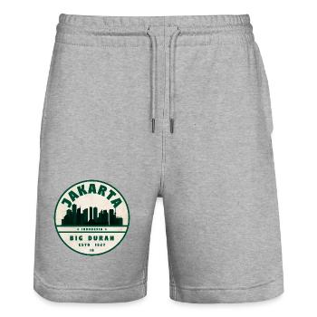 Jakarta Skyline Vintage Badge - Stanley/Stella Trainer Unisex Organic Jogging Shorts - heather grey - Front - Nik (191cm) & Marisol (170cm)