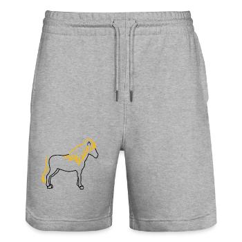 Isländer Islandpferde Pferde Pferdenarr Reiten - Stanley/Stella Unisex Bio Joggingshorts Trainer  - Grau meliert - Vorne - Nik (191cm) & Marisol (170cm)