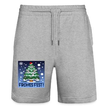 FROHES FEST - WEIHNACHTEN FUßBALL - Stanley/Stella Unisex Bio Joggingshorts Trainer  - Grau meliert - Vorne - Nik (191cm) & Marisol (170cm)