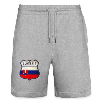 Slowakei Flaggen Wappen Design - Stanley/Stella Unisex Bio Joggingshorts Trainer  - Grau meliert - Vorne - Nik (191cm) & Marisol (170cm)
