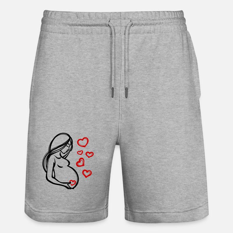Coeur Grossesse Bébé Ventre Déclaration Enceinte - Short de jogging bio TRAINER Stanley/Stella unisexe - gris chiné