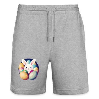 Lapin de Pâques avec des œufs de Pâques - Short de jogging bio TRAINER Stanley/Stella unisexe - gris chiné - Devant - Nik (191cm) & Marisol (170cm)