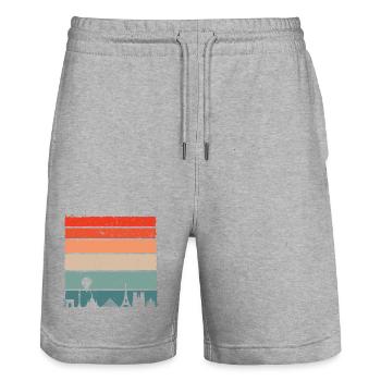 Urban Sunset Skyline - Stanley/Stella Trainer Unisex Organic Jogging Shorts - heather grey - Front - Nik (191cm) & Marisol (170cm)