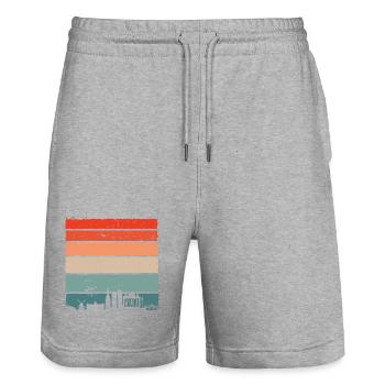 Sunset Skyline Silhouette - Stanley/Stella Trainer Unisex Organic Jogging Shorts - heather grey - Front - Nik (191cm) & Marisol (170cm)