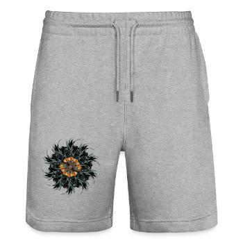 Ornement de mandala fait de plumes de coq dessinées - Short de jogging bio TRAINER Stanley/Stella unisexe - gris chiné - Devant - Nik (191cm) & Marisol (170cm)