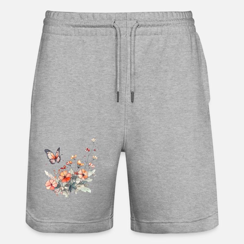 Fleurs + papillon - minimalement abstrait - Short de jogging bio TRAINER Stanley/Stella unisexe - gris chiné