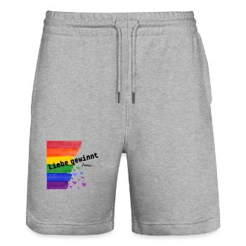 Liebe ist Liebe – Regenbogen Pride Design - Stanley/Stella Unisex Bio Joggingshorts Trainer  - Grau meliert - Vorne - Nik (191cm) & Marisol (170cm)
