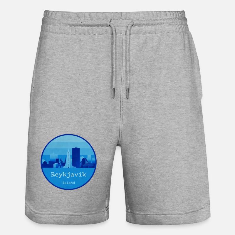 Logo rond bleu Reykjavík Skyline - Short de jogging bio TRAINER Stanley/Stella unisexe - gris chiné
