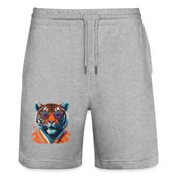 Fierce and Fearless: Retro Tiger T-Shirt - Stanley/Stella Trainer Unisex Organic Jogging Shorts - heather grey - Front - Nik (191cm) & Marisol (170cm)