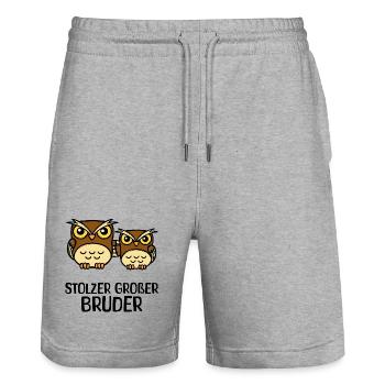 Großer Bruder Statement Eule Geschwisterliebe - Stanley/Stella Unisex Bio Joggingshorts Trainer  - Grau meliert - Vorne - Nik (191cm) & Marisol (170cm)