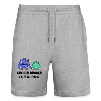 Großer Bruder Geschwisterliebe Statement Bro - Stanley/Stella Unisex Bio Joggingshorts Trainer  - Grau meliert - Vorne - Nik (191cm) & Marisol (170cm)