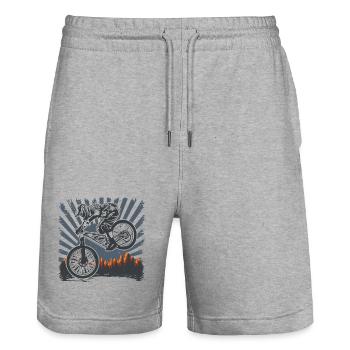 Moto-Sonnenaufgangssprung über Kiefern - Stanley/Stella Unisex Bio Joggingshorts Trainer  - Grau meliert - Vorne - Nik (191cm) & Marisol (170cm)