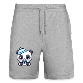 Baby-Panda mit blauem Hut - Stanley/Stella Unisex Bio Joggingshorts Trainer  - Grau meliert - Vorne - Nik (191cm) & Marisol (170cm)