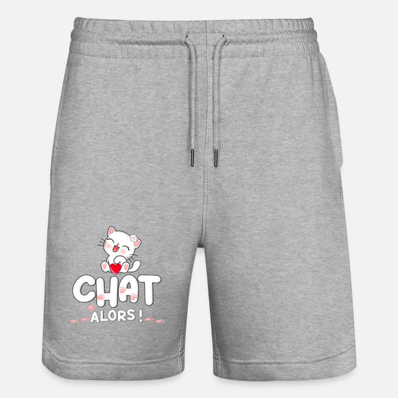 Chat mignon avec cœur et fleurs - Short de jogging bio TRAINER Stanley/Stella unisexe - gris chiné