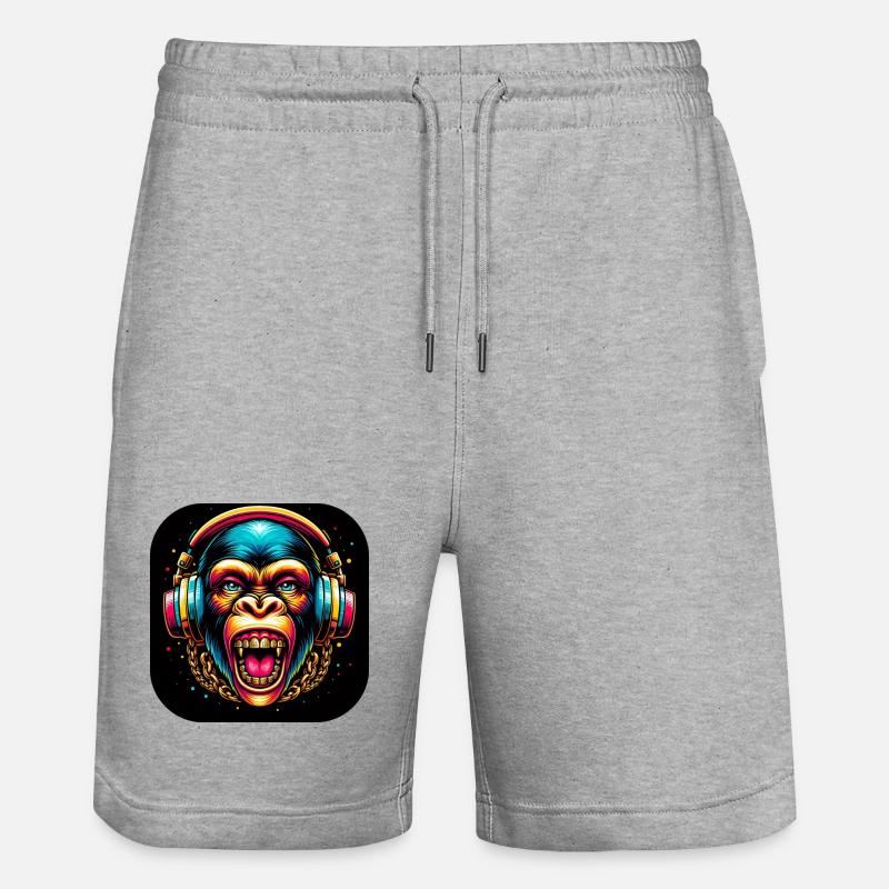 Affe Gefährlich Zähne Kopfhörer - Stanley/Stella Unisex Bio Joggingshorts Trainer  - Grau meliert