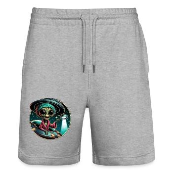 Außerirdischer Detektiv im UFO-Licht - Stanley/Stella Unisex Bio Joggingshorts Trainer  - Grau meliert - Vorne - Nik (191cm) & Marisol (170cm)