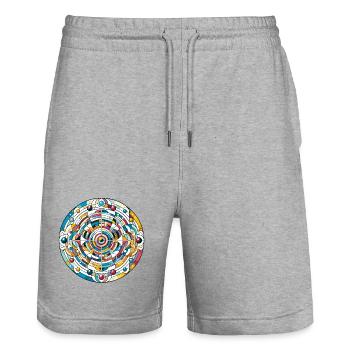 Kunterli - Bunter Lebenszyklus - Stanley/Stella Unisex Bio Joggingshorts Trainer  - Grau meliert - Vorne - Nik (191cm) & Marisol (170cm)