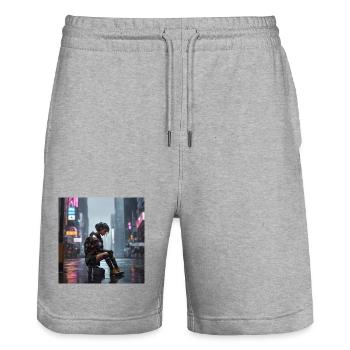Cyberpunk Regenkämpferin - Stanley/Stella Unisex Bio Joggingshorts Trainer  - Grau meliert - Vorne - Nik (191cm) & Marisol (170cm)