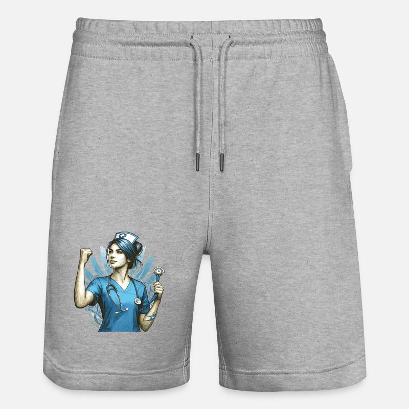 Krankenschwester Siegespose Geschenk - Stanley/Stella Unisex Bio Joggingshorts Trainer  - Grau meliert