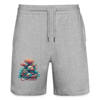 Passion pour le cadeau corail - Short de jogging bio TRAINER Stanley/Stella unisexe - gris chiné - Devant - Nik (191cm) & Marisol (170cm)