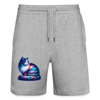 Katze - Stanley/Stella Unisex Bio Joggingshorts Trainer  - Grau meliert - Vorne - Nik (191cm) & Marisol (170cm)
