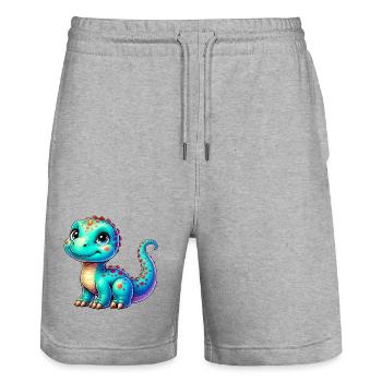 Dinosaur - Stanley/Stella Trainer Unisex Organic Jogging Shorts - heather grey - Front - Nik (191cm) & Marisol (170cm)