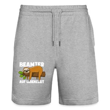 Faultier Beamter auf Lebenszeit - Spruch - Stanley/Stella Unisex Bio Joggingshorts Trainer  - Grau meliert - Vorne - Nik (191cm) & Marisol (170cm)