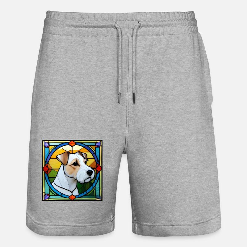 Parson Russell Terrier version vitrail - Short de jogging bio TRAINER Stanley/Stella unisexe - gris chiné