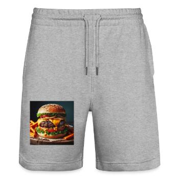 Burger complet - Short de jogging bio TRAINER Stanley/Stella unisexe - gris chiné - Devant - Nik (191cm) & Marisol (170cm)