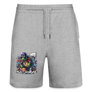 Basketball Turtle Graffiti Gift - Stanley/Stella Trainer Unisex Organic Jogging Shorts - heather grey - Front - Nik (191cm) & Marisol (170cm)