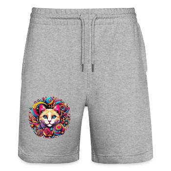 Katze - Stanley/Stella Unisex Bio Joggingshorts Trainer  - Grau meliert - Vorne - Nik (191cm) & Marisol (170cm)