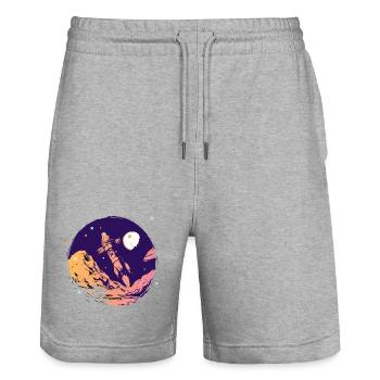 rocket space space school start Go space nerd - Stanley/Stella Trainer Unisex Organic Jogging Shorts - heather grey - Front - Nik (191cm) & Marisol (170cm)