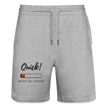 Quick! Bring Me Coffee – Funny Low Energy Shirt - Stanley/Stella Trainer Unisex Organic Jogging Shorts - heather grey - Front - Nik (191cm) & Marisol (170cm)