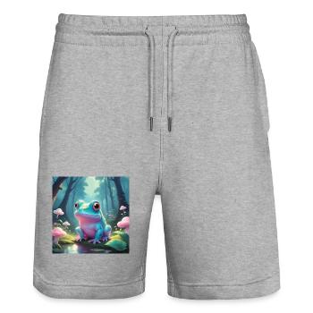 Frog in the fairytale forest - Stanley/Stella Trainer Unisex Organic Jogging Shorts - heather grey - Front - Nik (191cm) & Marisol (170cm)