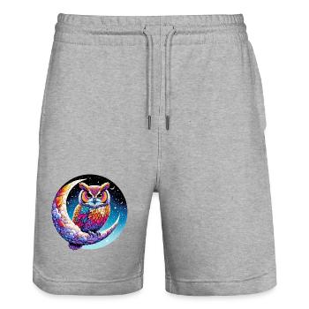 Owl on the Moon - Stanley/Stella Trainer Unisex Organic Jogging Shorts - heather grey - Front - Nik (191cm) & Marisol (170cm)
